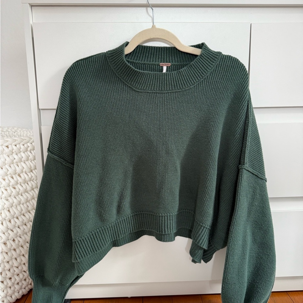 Free People Forest Green Cropped Crewneck Sweater